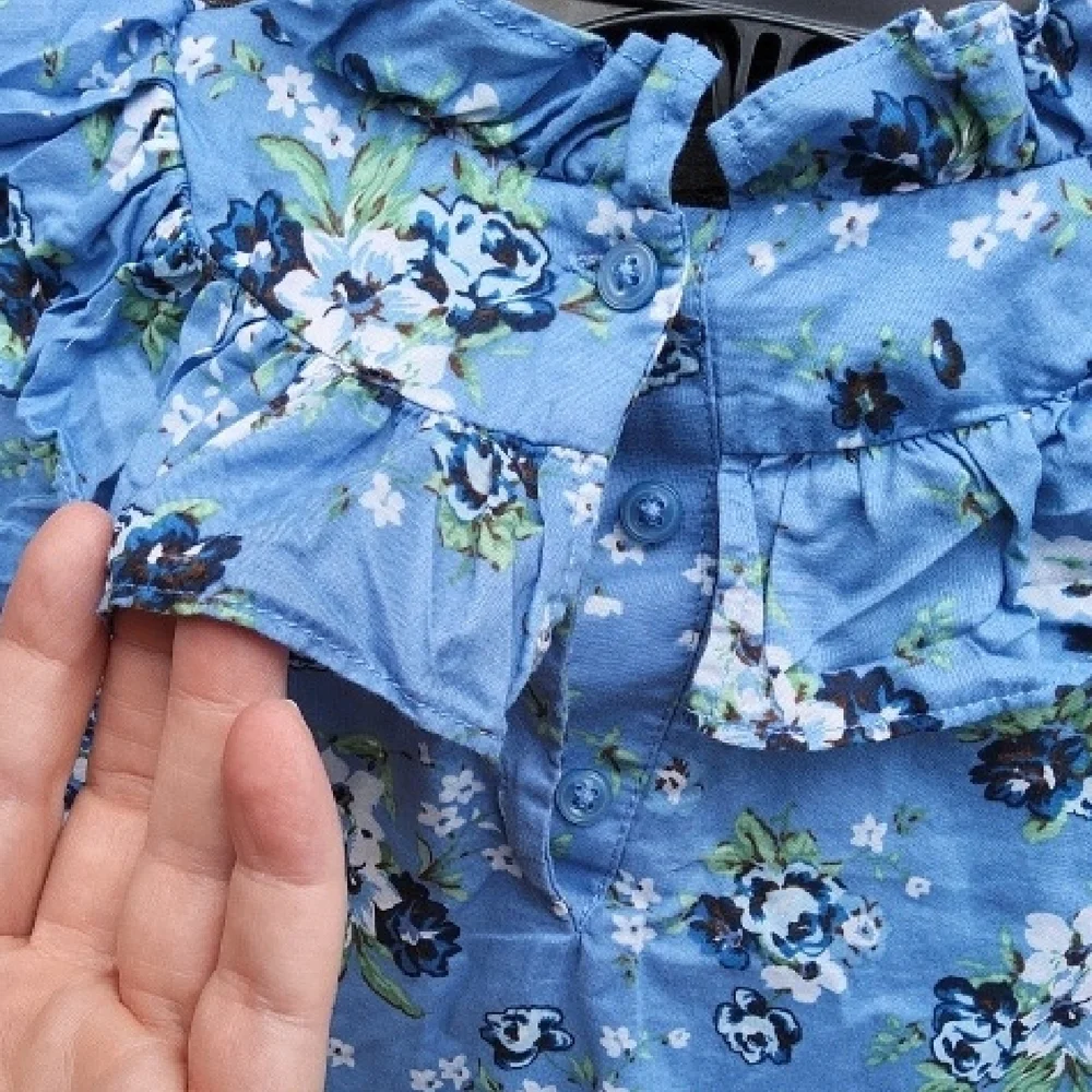 Janie and Jack Blue Floral Ruffle Blouse
